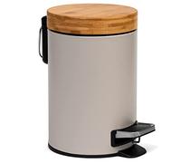 Kazai.® 3 Litros Cubo de Basura para el Baño de Diseñador - Bambú Superior | Cierre Suave | Anti-Huellas | Taupe (Claro)