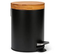 Kazai.® 5 Litros Cubo de Basura para el Baño de Diseñador - Bambú Superior | Cierre Suave | Anti-Huellas | Negro