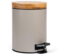 Kazai.® 5 Litros Cubo de Basura para el Baño de Diseñador - Bambú Superior | Cierre Suave | Anti-Huellas | Taupe (Claro)