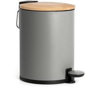Kazai. Basurero de Baño de Bambú | Cierre Suave y Antideslizante | 3 litros | Gris