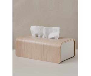 Kazai.® Caja para pañuelos de Papel 'Toke' | Chapa de Madera auténtica certificada FSC® | Dispensador de toallitas húmedas con diseño escandinavo sostenible | Roble, Blanco