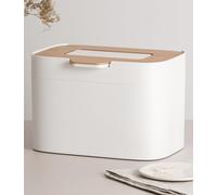 KAZAI. Cubo de Basura Cocina 'Elin' | Cubo Basura Orgánica Pequeño 4,5L con Tapa de Bambú y Filtro | Compostador Cocina Orgánico, Contenedor de Compost para Encimera | Blanco Roto/Bambú