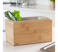 KAZAI. Cubo de Basura Orgánica de Diseño -Holma- | 4.5L, Apto para Lavavajillas y Fabricado de Madera Real | Papelera de Cocina para Residuos Orgánicos | Bambú
