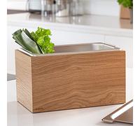 KAZAI. Cubo de Basura Orgánica de Diseño -Holma- | 4.5L, Apto para Lavavajillas y Fabricado en Chapa de Madera Real | Papelera de Cocina para Residuos Orgánicos | Roble
