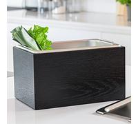 KAZAI. Cubo de Basura Orgánica de Diseño -Holma- | 4.5L, Apto para Lavavajillas y Fabricado en Chapa de Madera Real | Papelera de Cocina para Residuos Orgánicos | Roble, Negro