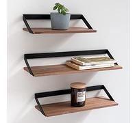 Kazai. Estantes de Pared -Finn- | Juego de Estantes Flotantes de 3 Partes de Metal y Chapa de Madera Real | Decoración de Pared, Almacenamiento y Estante para Salón, Cocina, Dormitorio | Nuez