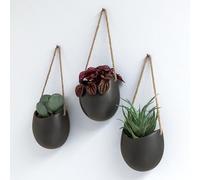 Kazai. Macetas de Pared -Ellie- | Macetas Colgantes De Cerámica | 3 Piezas | Decoración de Pared para Interiores, Balcones y Jardines | Grafito (Mate)