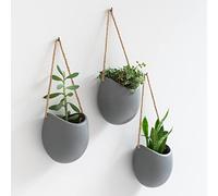 Kazai. Macetas de Pared -Ellie- | Macetas Colgantes De Cerámica | 3 Piezas | Decoración de Pared para Interiores, Balcones y Jardines | Gris (Mate)