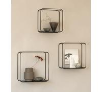 Kazai.® Set Estantería de Pared 'Noora' | 3 Baldas Flotantes de Metal con Diseño Moderno | Decoración y Almacenaje para Salón, Pasillo, Cocina o Dormitorio | Negro