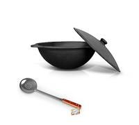 Kazan Hierro fundido 16 L Uzbeko con tapa de aluminio espumadera para Plov, 48 cm Uzbekistán olla cuchara de madera WOK Plov плов казан Kazan horno de fuego Plov cucharón Учак
