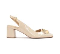 Kazar - Zapatos de tacón lacados con talón abierto en un poste bajo - Shoes - Mujer - Beige - 37 EU -