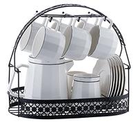 KazeRyu Juego De Té De Porcelana De 16 Piezas: Tetera, 6 Tazas De Café Con Leche Y Platillos, Azucarero, Jarra De Leche Y Soporte De Metal.