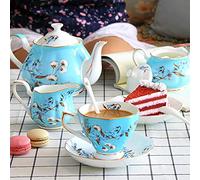 kazeRyu Juego De Té Vintage De Porcelana Azul De 15 Piezas Con Tazas De Café, Platillos, Azucarero Y Jarra De Leche.