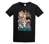KAZHILAN 90S Anime Neko Unisex 100% Cotton Short-Sleeve T-Shirts Black S