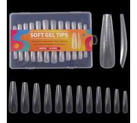 KAZIPOP 240 uñas postizas de ataúd de cobertura completa, puntas de uñas acrílicas con directrices, 12 tamaños, uñas postizas extra largas recortables para bricolaje y salón de belleza, kit de