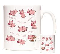 KAZMUGZ Taza de cerdo. Oink Oink Here, imagen de cerdito en taza de café/taza de té de 11 onzas. Regalo para cuidadores de cerdos y granjeros