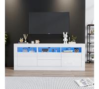 KAZZIO Armario de TV de alto brillo con iluminación LED, 160 x 35 x 60 cm, 3 compartimentos abiertos, 2 puertas, 2 cajones, control Smart App, para televisores de 70 pulgadas, soporte para TV de alto