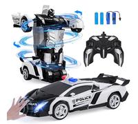 Kazzley Coche Teledirigido Niños 4 5 6 7 8 Años, 2 en 1 Transformable Robot Juguete Policia con Control Gestual, Rotación 360° Drift RC Car con Luces y Música, Regalos Cumpleaños para Niños 4-12 Años