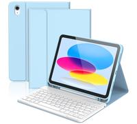 KBCASE - Carcasa teclado para iPad A16 de 11/10 ª generación (11 pulgadas, 2025/10,9 pulgadas, 2022), funda Keyboard Bluetooth inalámbrica para iPad 10eme/11ª A16 con soporte para lápiz AZERTY francés