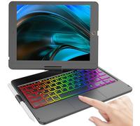 KBCASE Funda Teclado iPad 9a generación con Trackpad, Funda Rotación de 360° con Bluetooth Inalámbrico Español Ñ Teclado para iPad 10.2 9a/ 8a/ 7a Gen,7 Colores Retroiluminada,Nero