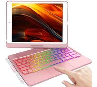 KBCASE Funda Teclado iPad 9a generación con Trackpad, Funda Rotación de 360° con Bluetooth Inalámbrico Español Ñ Teclado para iPad 10.2 9a/ 8a/ 7a Gen,7 Colores Retroiluminada,Rosa