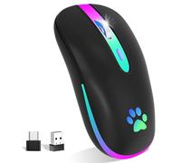 KBCASE Ratón inalámbrico USB de 2,4 GHz, ratón inalámbrico, ratón Bluetooth 1600 DPI de seguimiento óptico, recargable para juegos, ratón inalámbrico con luz LED de 7 colores para PC, portátil, Mac