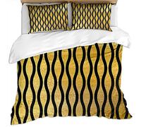 KBDQGX 3 Piezas Juego De Ropa De Cama 135X200Cm Patrón De Impresión De Arte De Moda De Lujo con Líneas Onduladas En Oro Negro Y Lámina Dorada 3D Funda Nórdica De Microfibra con Cremallera Y 2 Funda