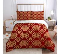 KBDQGX 3 Piezas Juego De Ropa De Cama 135X200Cm Patrón De Impresión De Geometría De La Fortuna del Oro Rojo 3D Funda Nórdica De Microfibra con Cremallera Y 2 Fundas De Almohada, para Infantiles Y A