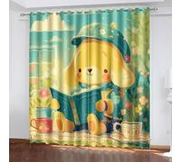 KBDQGX Cortinas Dormitorio Juvenil Infantil Niña Niño Opacas Ventana 2 Piezas Fondo Verde con Perro Amarillo Leyendo Una Flor Estampadas con Ojales 200X214Cm Cortinas Salon Modernas Habitacion Term