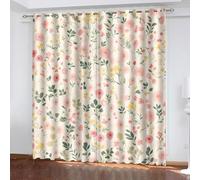 KBDQGX Cortinas Infantiles Niña Niño Bebe Habitacion Opacas para Ventanas Base Blanca con Flores Rosas Y Amarillas 234X230Cm Cortinas Salon Modernas Dormitorio Juvenil 2 Piezas Opacas Termicas Aisl