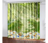 KBDQGX Cortinas Infantiles Niña Niño Bebe Habitacion Opacas para Ventanas Bosques Verdes, Mariposas De Colores Y Flores En Plena Floración 280X260Cm Cortinas Salon Modernas Dormitorio Juvenil 2 Pie
