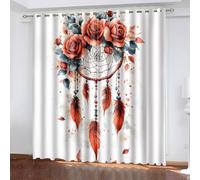 KBDQGX Cortinas Infantiles Niña Niño Bebe Habitacion Opacas para Ventanas Fondo Blanco con Flores De Naranjo Y Plumas Rojas 264X214Cm Cortinas Salon Modernas Dormitorio Juvenil 2 Piezas Opacas Term