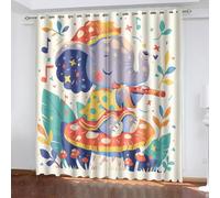 KBDQGX Cortinas Infantiles Niña Niño Bebe Habitacion Opacas para Ventanas Fondo Blanco con Notas Musicales De Elefante De Colores 264X214Cm Cortinas Salon Modernas Dormitorio Juvenil 2 Piezas Opaca