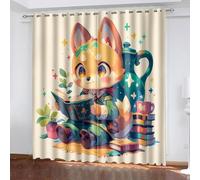 KBDQGX Cortinas Termicas Aislantes Frio Y Calor 2 Piezas 200X214Cm Zorro Colorido con Trasero De Arroz Leyendo Una Flor Cortinas Opacas con Ojales Salon Modernas Dormitorio Juvenil Infantil Habitac