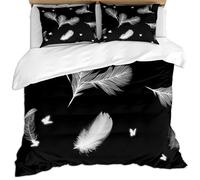 KBDQGX Funda Nordica Cama 180, Juego De Ropa De Cama Patrón De Impresión De Fondo Negro con Mariposa De Plumas Blancas, Elegante Y Simple. 3D 260X240Cm 3 Piezas Funda De Nórdica De Microfibra Y 2 F