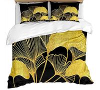 KBDQGX Juego De Funda Nórdica Patrón De Impresión De Arte De Moda De Lujo con Hoja De Ginkgo En Oro Negro, Lámina De Oro 3D Juego De Ropa De Cama De Microfibra 3 Piezas Moderna Funda De Edredón Y 2