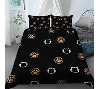 KBDQGX Juego De Funda Nórdica Patrón De Impresión De Lindas Huellas De Animales De Cabeza De Gato con Garras Doradas sobre Fondo Negro 3D Juego De Ropa De Cama De Microfibra 3 Piezas Moderna Funda