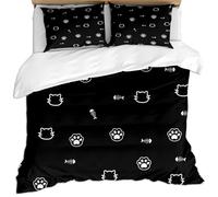 KBDQGX Juego De Funda Nórdica Patrón De Impresión De Patrón De Elementos De Gato Negro con Lindas Huellas De Animales 3D 3 Piezas Suave Juego De Ropa De Cama 230X220Cm Fundas De Edredón De Microfib