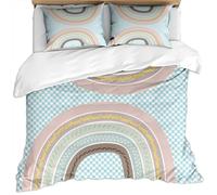 KBDQGX Juego De Ropa De Cama De Adulto 260X240Cm 3 Piezas Patrón De Impresión De Arte Colorido Simple con Arcoíris A Cuadros Azules Y Rosas 3D Juego De Fundas Edredón De Microfibra, 1 Funda Nórdica