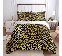 KBDQGX Juego De Ropa De Cama De Adulto 260X240Cm 3 Piezas Patrón De Impresión De Arte De Moda De Lujo con Estilo Leopardo En Oro Negro Y Lámina Dorada 3D Juego De Fundas Edredón De Microfibra, 1 Fu