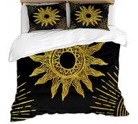 KBDQGX Juego De Ropa De Cama De Microfibra 3 Piezas, Juego De Funda De Edredón para Adultos, Patrón De Arte Abstracto Bohemio con Tótem Solar Negro Y Dorado 3D Funda Nórdica 260X240Cm Y 2 Fundas De