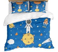 KBDQGX Juego De Ropa De Cama Patrón De Lindo Dibujo Animado De Un Astronauta Azul En Un Planeta 3D 135X200Cm 3 Piezas Juego De Cama De Microfibra para Infantiles Y Adultos, 1 Funda Nórdica Y 2 Fund