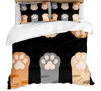 KBDQGX Ropa De Cama 230X220Cm 3 Piezas Juego De Funda Nórdica De Microfibra para Juvenil, Impresión De Huellas De Pata De Gato Coloridas Y Lindas sobre Fondo Negro 3D Funda De Edredón con 2 Fundas