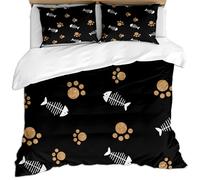 KBDQGX Ropa De Cama 260X240Cm 3 Piezas Juego De Funda Nórdica De Microfibra para Juvenil, Impresión De Fondo Negro con Garras Doradas, Espinas De Pescado Y Lindas Huellas De Animales. 3D Funda De E