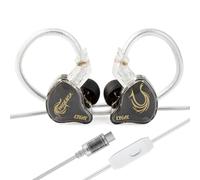 KBEAR Phoenix IEM, auriculares USB C con cable, doble lámina de aluminio, doble imán DD de 10 mm, auriculares de DJ de diafragma PET, monitores intrauditivos para juegos con micrófono (negro, tipo C)