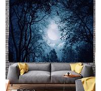 KBEAZY Noche luna cielo tapiz Tapicería de árboles de bosque natural,colgante de pared decoración del hogar tapiz para la sala de estar del dormitorio, 2.3x1.8 metro