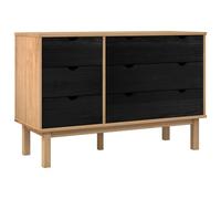 KBHRENP Cajonera OTTA Negro 111x43x73,5 cm Madera de Pino Maciza | Seis cajones, manijas empotradas, resistente al agua, anclaje a pared, estilo escandinavo, superficie para decoración