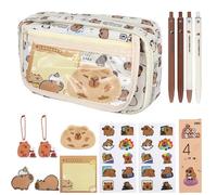 KBIBCK Capybara - Estuche para lápices, juego de papelería Capybara, estuche para lápices con calcomanías, notas adhesivas, llavero, broches, muñecas, bolígrafo de clic, estuche de 9 capas para