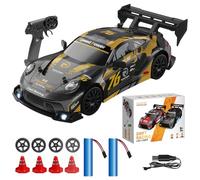 KBIBCK Coche Teledirigido Drift, 1:24 RC Drift Car, 30 km/h 4WD, Coche RC Drift con Control Remoto inalámbrico 2.4GHz, Luces LED y Baterías,Mini RC Car para Adultos y Niños a Partir de 8 Años (Oro)