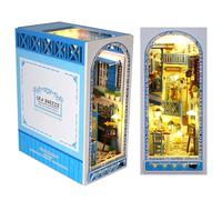 KBIBCK DIY Book Nook Kit, 3D Puzzle Sujetalibros de madera, Juego de casa de muñecas en miniatura de bricolaje, casa en miniatura de bricolaje con luces LED y muebles, juegos de construcción para
